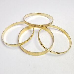 Vintage Bundle 4 Gold Tone Bangle Bracelet, Stacking Textured Retro Estate